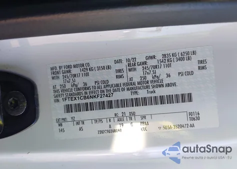 2022 Ford F-150 Xl from USA, damaged, VIN 1FTEX1CB6NKF27427